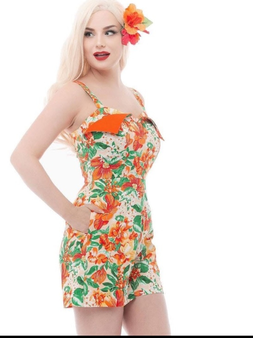 XL NWT Rebel Love Clothing Castaway playsuit 2 piece set in tropical orange